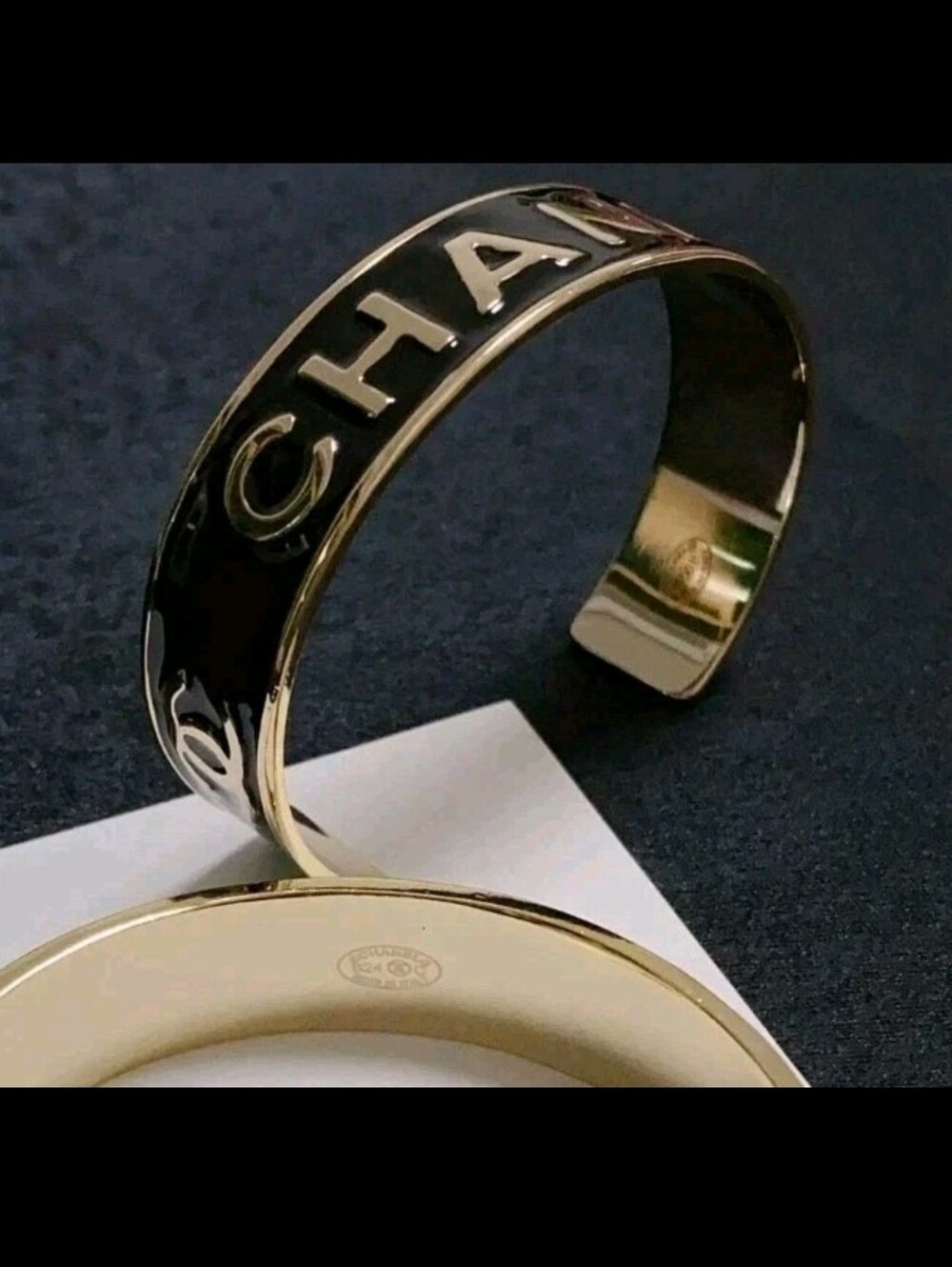Chanel Black&Gold Open Wide Cuff Bracelet- pre owned -1 owner- ca usa